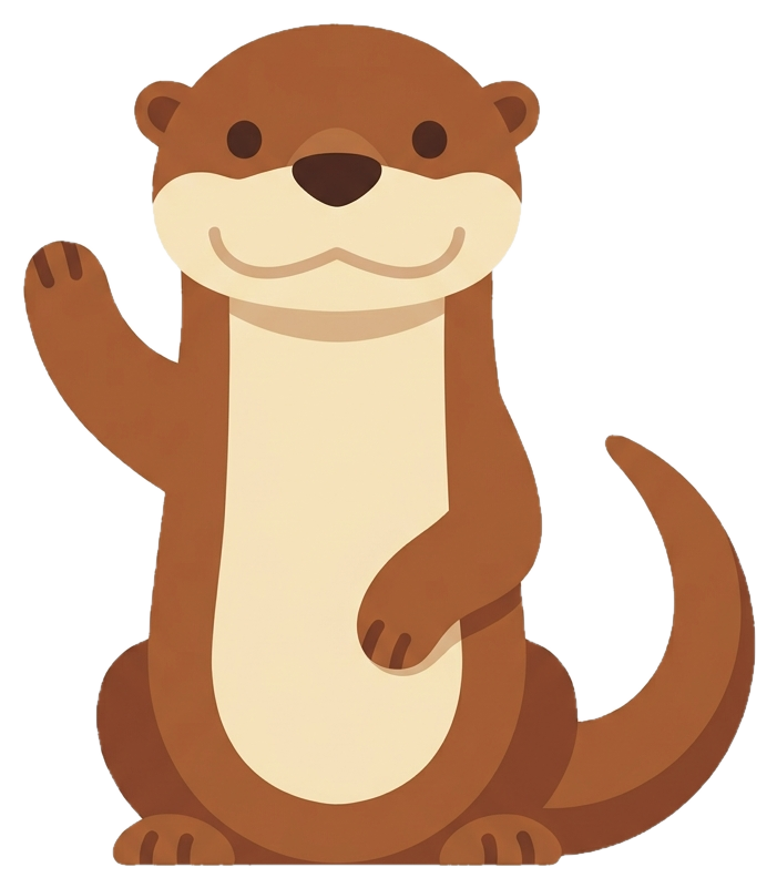 Thistle, an otter, sitting and waving